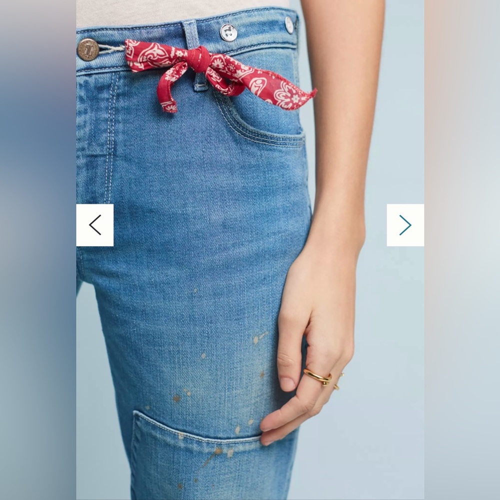 Anthropologie Pilcro Paint Splatter Bandana Cuffed Utility Carpenter Jeans (31) - Picture 2 of 13